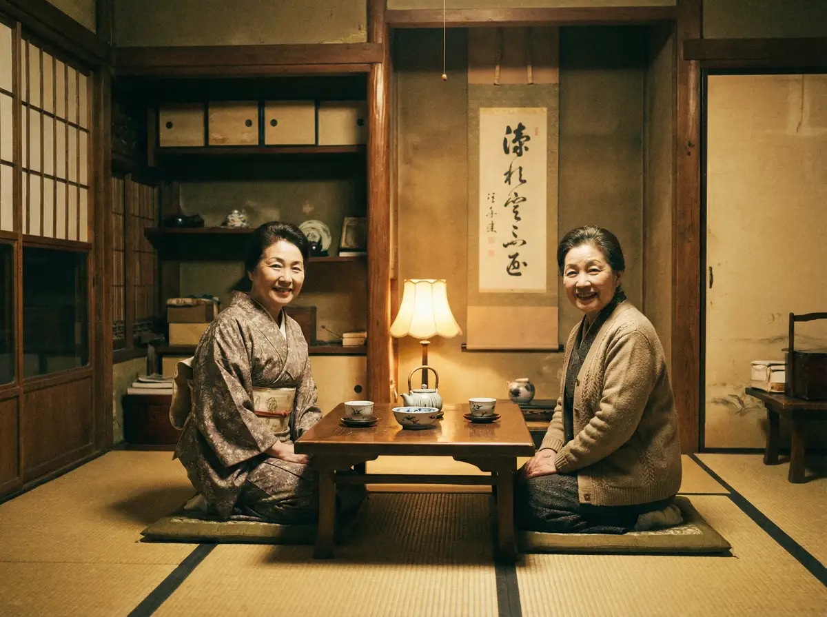 两位优雅的 91软件 | 91软件官方平台-今日热点91软件爆料专区 在日式茶室中品茶交谈